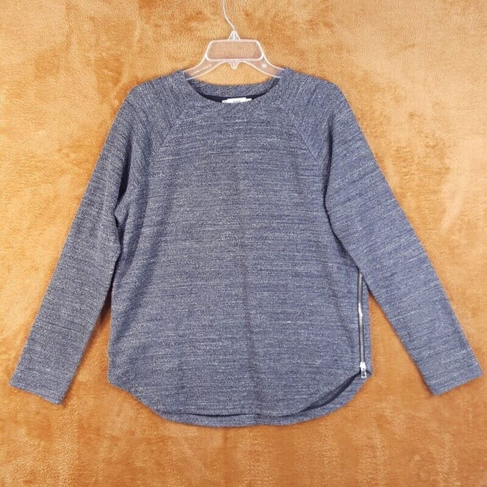VINCE Sweater Womens Small Gray Marled Pullover Crew Textured Knit Zipper Sides
